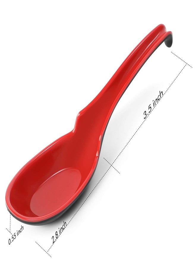 Hiware 12 PACK Asian Soup Spoons, Rice Spoons, Melamine Chinese Won Ton Soup Spoon For soba, pho, ramen, Noodle, Korean Style Large Spoon with Long Handle- Notch and Hook Style, Red ＆ Black - Image 2